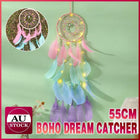 Boho Style Feather Dream Catcher LED Light Girls Bedroom Wall Hanging Decor - Aimall