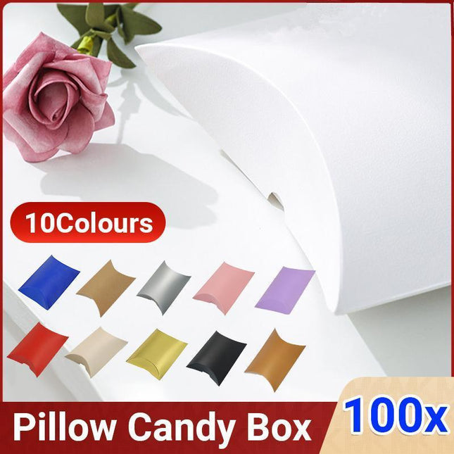 100x Pillow Favor Bag Candy Gift Box Kraft Paper Gift Favour Wedding 10Colours - Aimall