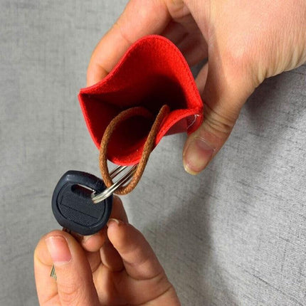 Leather Key Pouch with Pull Strap Case Holder Bag Ring Organizer House Car Keys - Aimall