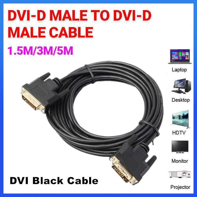 DVI Black Cable Male DVI-D for LCD Monitor Computer PC Projector DVD Cord Lead - Aimall