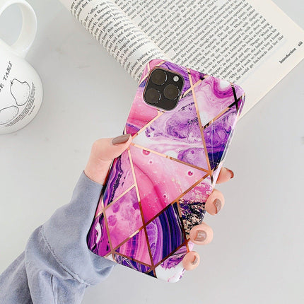 Purple Geometric Marble Case for iPhone 13 12 11 Pro Max XR XS 8 Shockproof Cover Silicone - Aimall
