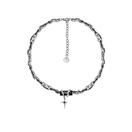 Punk Style Heart Charm Choker Silver Thick Link Chain Collar Necklace Fashion - Aimall