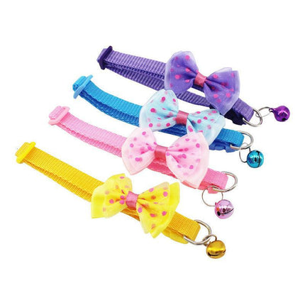 Bow Tie Cat Dog Kitten Collar with Breakaway Safety Release Buckle with Bell - Aimall