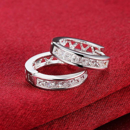 Wholesale 925 Sterling Silver Filled Clear Zircon Crystal Huggie Hoop Earrings - Aimall