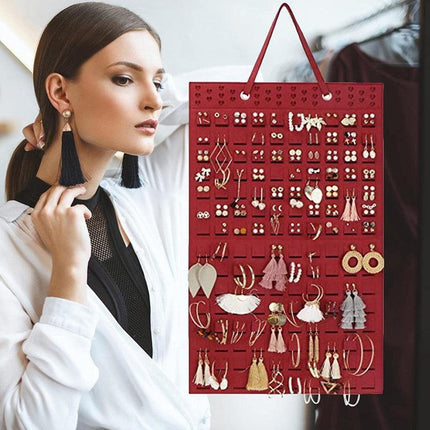 Hanging Jewelry Organizer Closet Necklace Holder Felt Jewelry Roll Jewelry - Aimall