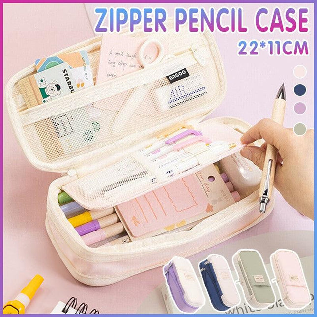 Zipper Pencil Case Pen Bag Organizer School Office Cosmetic Stationery Storage - Aimall