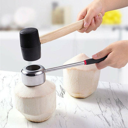 Coconut Opener Stainless Steel Puncher Driller Drill Rubber Cutter Hammer Tool - Aimall