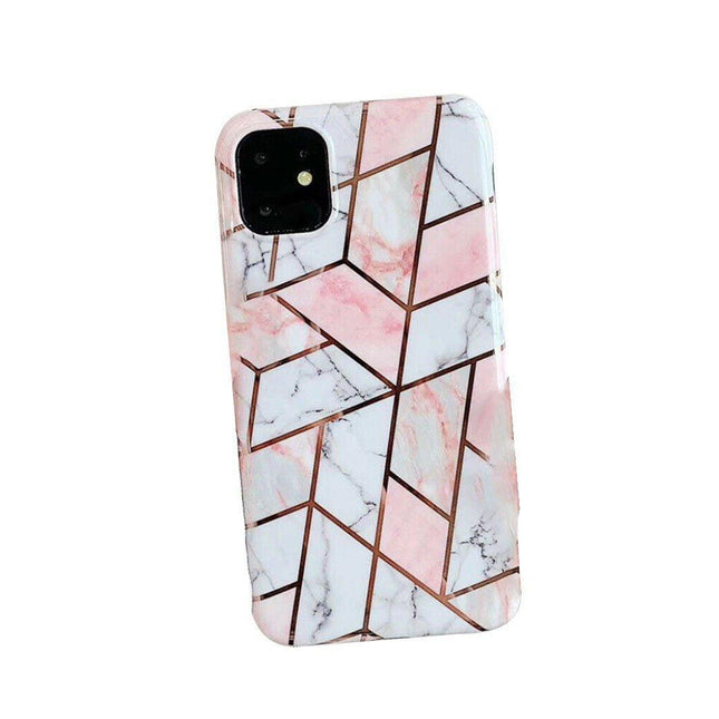 White Geometric Marble Case for iPhone 13 12 11 Pro Max XR XS 8 Shockproof Silicone - Aimall