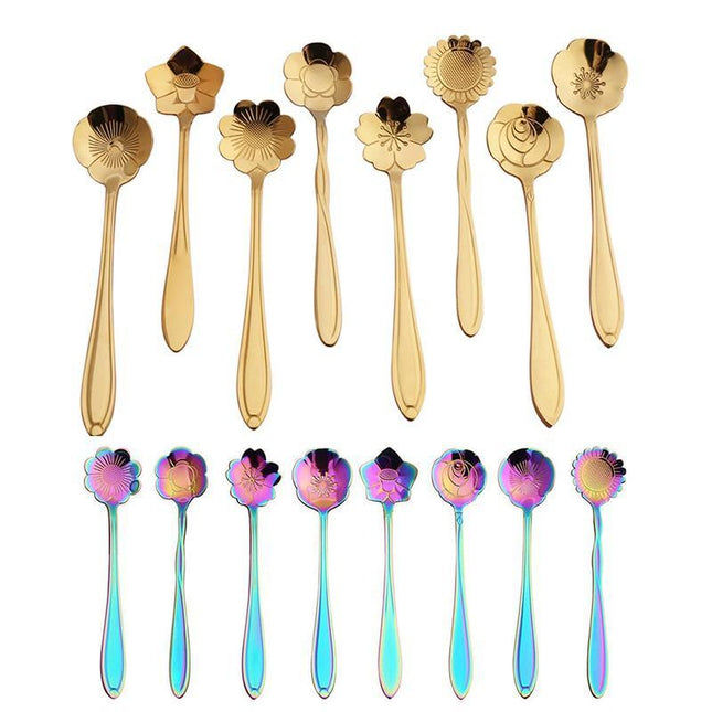 8x Spoon Long Handle Dessert Tea Coffee Mixing Spoon Stainless Steel Teaspoon - Aimall