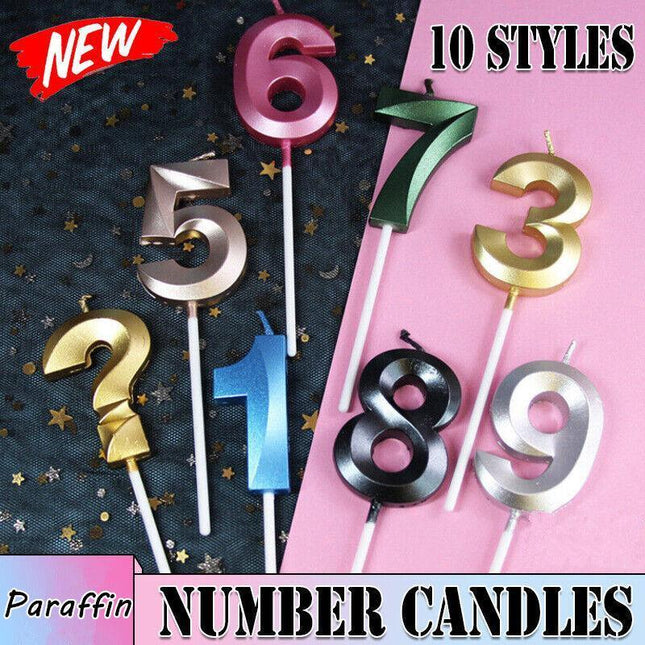Classic Number Candles Individually Packed With Stand Birthday Make Up Ur Number Silver - Aimall