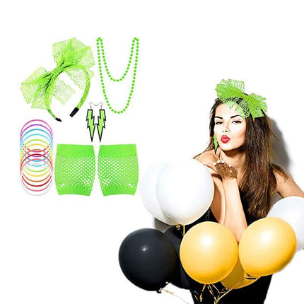 80S Accessories Gloves Fancy Party Neon Dress Rave Warmers Leg Fishnet Hen Beads - Aimall