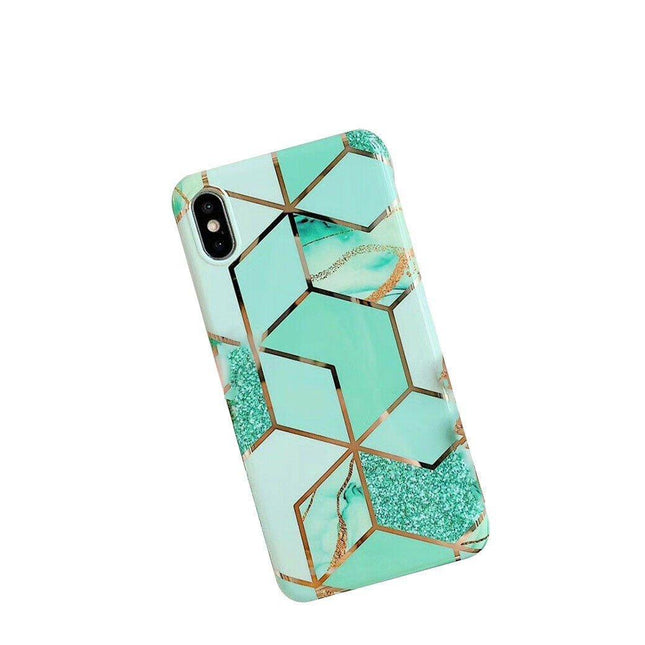 Green Geometric Marble Case for iPhone 13 12 11 Pro Max XR XS 8 Shockproof Cover Silicone - Aimall