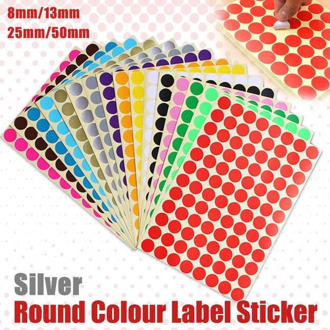 8/13/25/50mm Colour Sticker Dots Adhesive Round Labels Circular Scrapbooking Silver - Aimall
