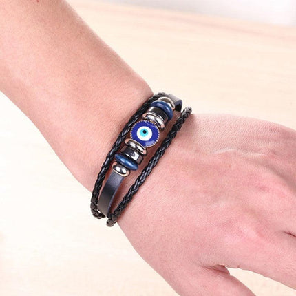 Wholesale Evil Eye Greek Mati Turkish Nazar Weaved Leather Bracelet Cuff Jewelry - Aimall