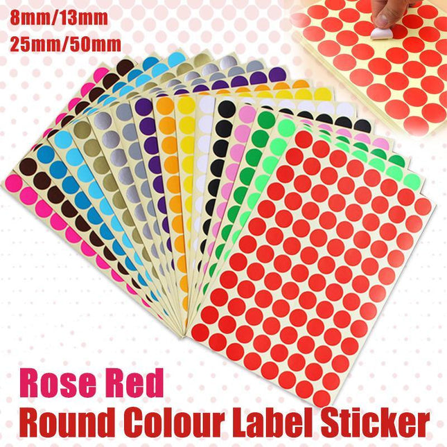 8/13/25/50mm Sticker Dots Adhesive Round Labels Circular Scrapbooking Rose Red - Aimall