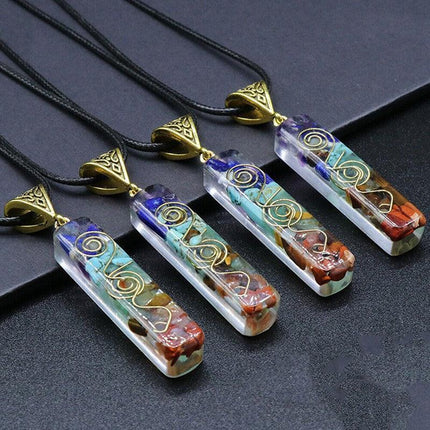 New Chakra Crystal 7 Stone Necklace Reiki Yoga Orgone Pendant Healing STOCK - Aimall