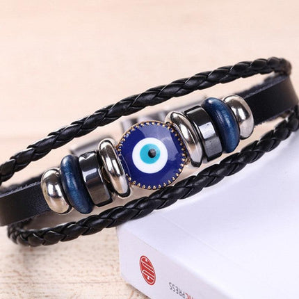 Wholesale Evil Eye Greek Mati Turkish Nazar Weaved Leather Bracelet Cuff Jewelry - Aimall