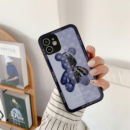 For iPhone 14 Pro Max Cool Bear Shockproof Glass Case Cover Blue - Aimall