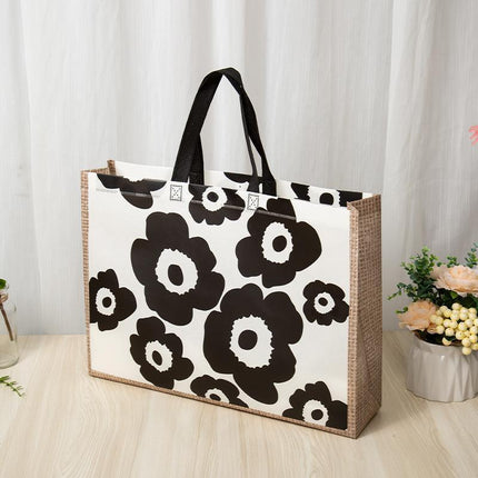 25x Fashion Non Woven Tote Bags Reusable Shopping Bags Clothing Store Black Flowers