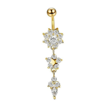 Flower Crystal Surgical Steel Dangle BELLY Button Navel bars Ring Body Piercing - Aimall
