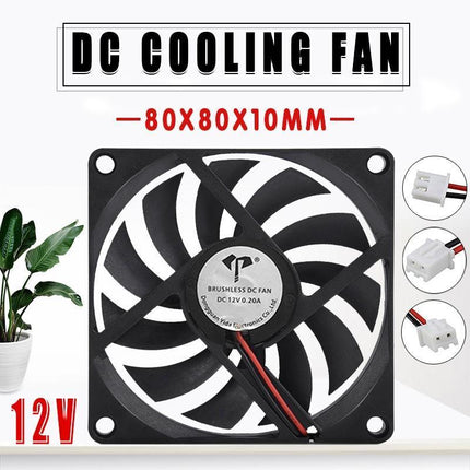 2PCS 12V 8010 DC Fan 2 Pin Brushless for PC Computer Hydroponics Cooling AUStock - Aimall