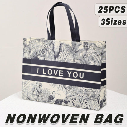 25x Fashion Non Woven Tote Bags Reusable Shopping Bags Clothing Store Black and White