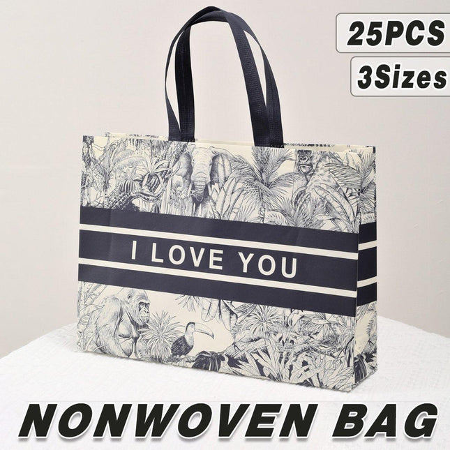25x Fashion Non Woven Tote Bags Reusable Shopping Bags Clothing Store Black and White