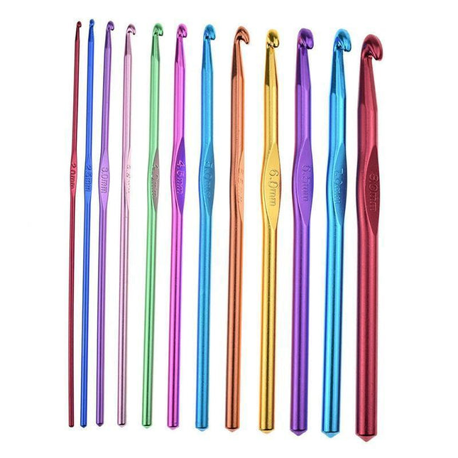 12 Size Multi Coloured Aluminium Crochet Hooks Yarn Knitting Needles 2-8mm Set - Aimall
