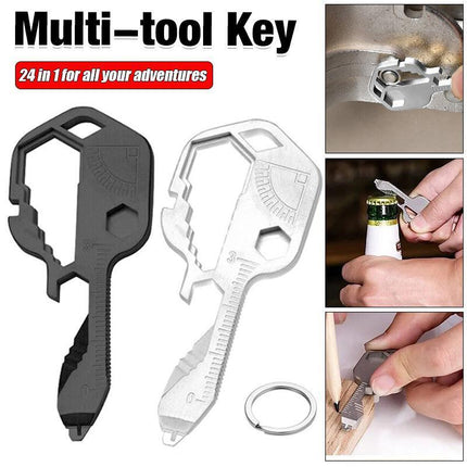 24 in 1 Multi-tool Key Shaped Pocket Keychain Bottle Opener Wrench Ruler Tools - Aimall
