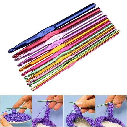 12 Size Multi Coloured Aluminium Crochet Hooks Yarn Knitting Needles 2-8mm Set - Aimall