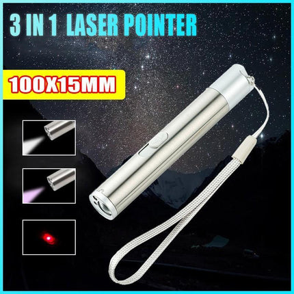 3 in 1 Multi Function Premium Cat Toy Laser Pointer USB Charging LED Torch Light - Aimall