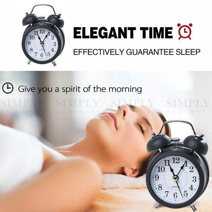 Twin Bell Alarm Clock Vintage Retro Loud Clocks Battery Bedside Desk Analogue - Aimall