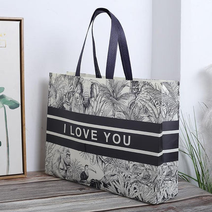 25x Fashion Non Woven Tote Bags Reusable Shopping Bags Clothing Store Black and White