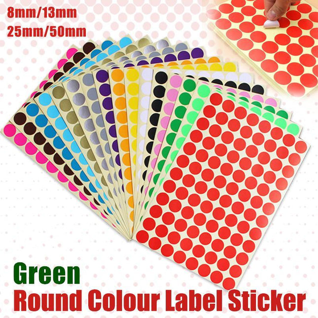 8/13/25/50mm Colour Sticker Dots Adhesive Round Labels Circular Scrapbooking Green - Aimall