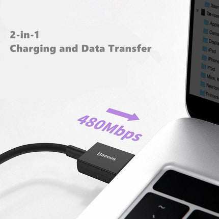 Black Baseus 66W USB to Type-C Fast Charging Cable Lead Wire Cord For Type-C Cable - Aimall