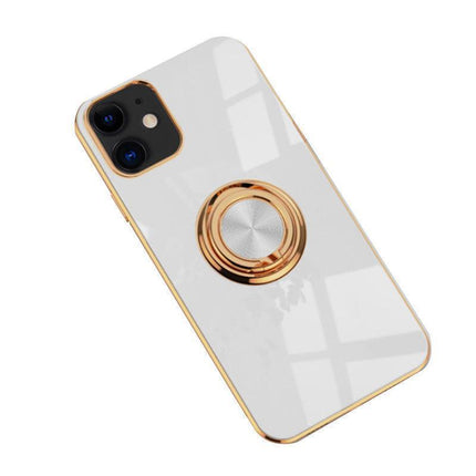White Luxury Shockproof Silicone Ring Case Stand Cover for iPhone 14 13 12 Pro Max - Aimall