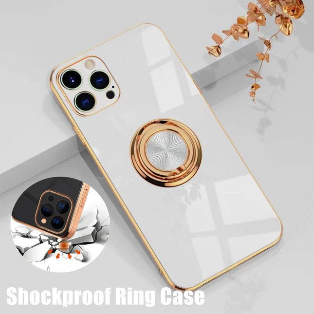 White Luxury Shockproof Silicone Ring Case Stand Cover for iPhone 14 13 12 Pro Max - Aimall