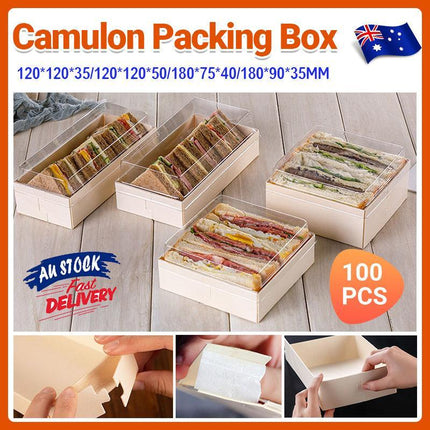 100x Clear Window Display Camulon Square Disposable Cake Takeaway Wooden Boxes - Aimall