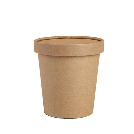 250x Biodegradable Kraft Paper Soup Bucket with Lid Takeaway Tubs Cups - Aimall