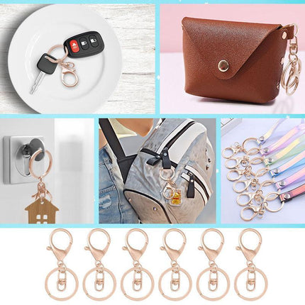 10X Rose Gold Swivel Lobster Clasp Trigger Clip Key Ring Keychain Split Ring DIY - Aimall