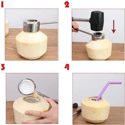 Coconut Opener Stainless Steel Puncher Driller Drill Rubber Cutter Hammer Tool - Aimall