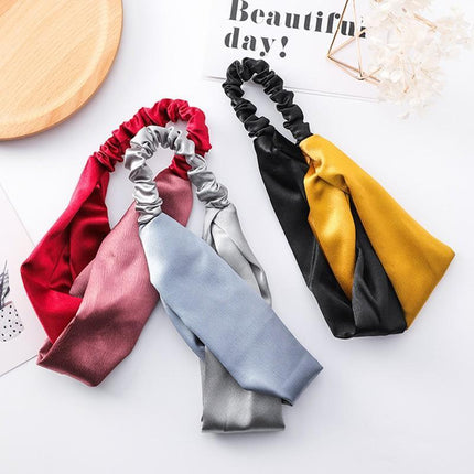 Women Chiffon Floral Print Headband Fashion Bohemian Elastic Cross Hair Bands - Aimall