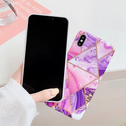 Purple Geometric Marble Case for iPhone 13 12 11 Pro Max XR XS 8 Shockproof Cover Silicone - Aimall