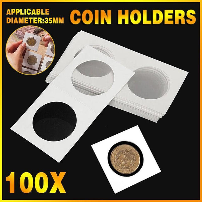 100PCS CARDBOARD 2"x 2" COIN HOLDERS 35mm SUIT 50c, 20c NEW - Aimall