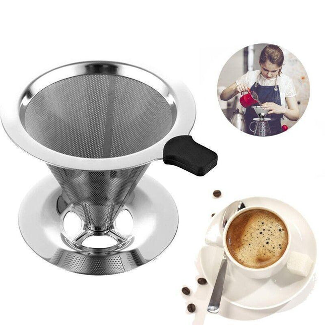 Coffee Tea Cup Drip Filter Mesh Holder Reusable Stainless Steel Pour Over Funnel - Aimall