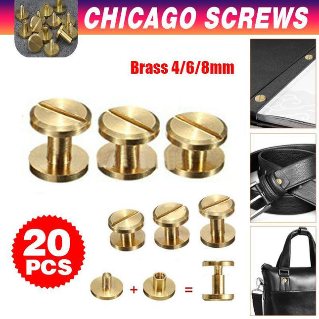 20x Belt Screw Leather Craft Chicago Nail Brass Rivets Stud Head Wallet Round - Aimall