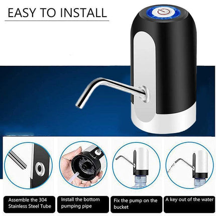Electric Water Bottle Pump Dispenser Drinking USB Button Black White Drinking - Aimall