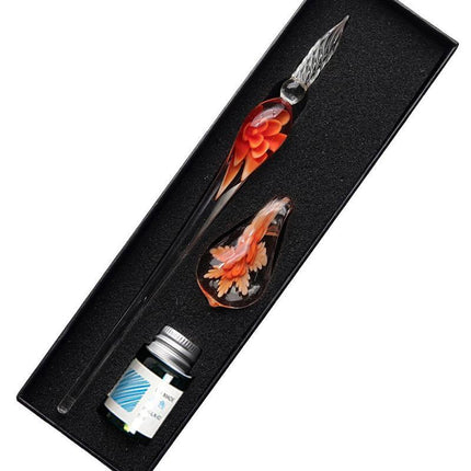 Crystal Flower Glass Dipping Dip Pen Writing Set Gift Pack Fountain Calligraphy - Aimall