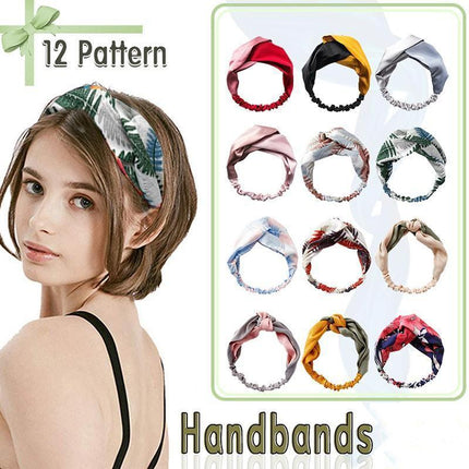 Women Chiffon Floral Print Headband Fashion Bohemian Elastic Cross Hair Bands - Aimall