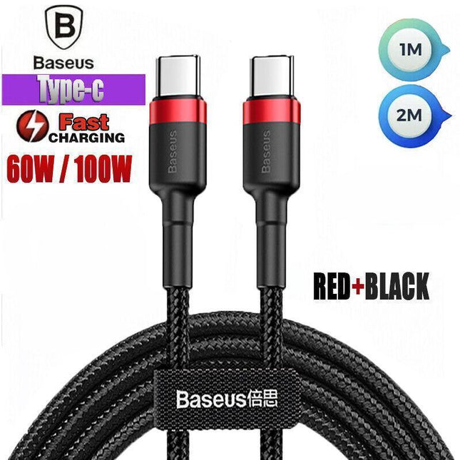 Red+Black Baseus 60W 100W USB C to Type C Charger Cable PD Fast Charge For Samsung - Aimall